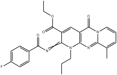 ethyl 2-[(4-fluorobenzoyl)imino]-10-methyl-5-oxo-1-propyl-1,5-dihydro-2H-dipyrido[1,2-a:2,3-d]pyrimidine-3-carboxylate Struktur