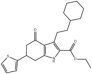 ethyl 3-(2-cyclohexylethyl)-4-oxo-6-(thiophen-2-yl)-4,5,6,7-tetrahydro-1H-indole-2-carboxylate Structure