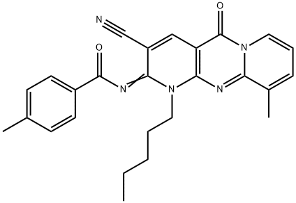 N-(3-cyano-10-methyl-5-oxo-1-pentyl-1,5-dihydro-2H-dipyrido[1,2-a:2,3-d]pyrimidin-2-ylidene)-4-methylbenzamide Structure