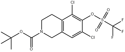 2(1H)-Isoquinolinecarboxylic acid, 5,7-dichloro-3,4-dihydro-6-[[(trifluoromethyl)sulfonyl]oxy]-, 1,1-dimethylethyl ester Struktur
