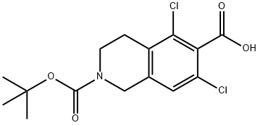 2-(TERT-ブチルトキシカルボニル)-5,7-ジクロロ-1,2,3,4-テトラヒドロイソキノリン-6-カルボン酸 化学構造式