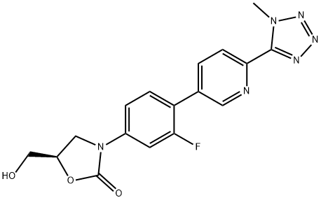 (R)-3-(3-fluoro-4-(6-(1-methyl-1H-tetrazol-5-yl)pyridin-3-yl) phenyl)-5-(hydroxymethyl)oxazolidin-2-one Struktur