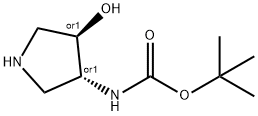 反式-(4-羟基-吡咯-3-基)-甲酸叔丁酯,870632-89-6,结构式