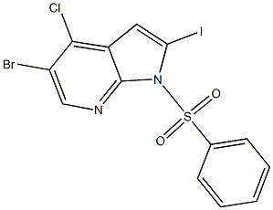 5-溴-4-氯-2-碘-1-(苯磺酰基)-1H-吡咯并[2,3-B]吡啶 结构式