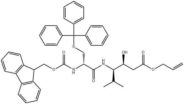 (3S,4S)-allyl 4-((S)-2-((((9H-fluoren-9-yl)methoxy)carbonyl)amino)-3-(tritylthio)propanamido)-3-hydroxy-5-methylhexanoate Struktur