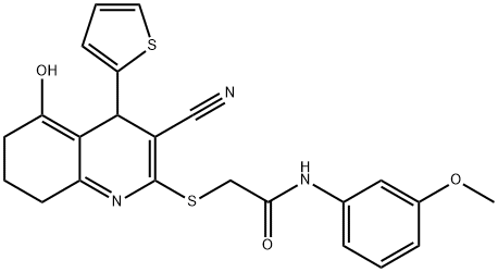 2-((3-cyano-5-hydroxy-4-(thiophen-2-yl)-4,6,7,8-tetrahydroquinolin-2-yl)thio)-N-(3-methoxyphenyl)acetamide Structure