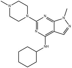 N-cyclohexyl-1-methyl-6-(4-methylpiperazin-1-yl)-1H-pyrazolo[3,4-d]pyrimidin-4-amine,897758-08-6,结构式