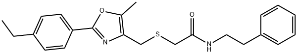2-[[2-(4-エチルフェニル)-5-メチル-4-オキサゾリル]メチルチオ]-N-フェネチルアセトアミド 化学構造式