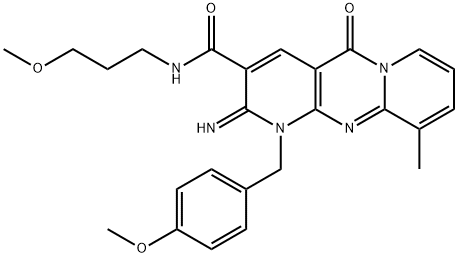 2-imino-1-(4-methoxybenzyl)-N-(3-methoxypropyl)-10-methyl-5-oxo-1,5-dihydro-2H-dipyrido[1,2-a:2,3-d]pyrimidine-3-carboxamide 结构式