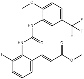 2-Propenoic acid, 3-[3-fluoro-2-[[[[2-methoxy-5-(trifluoromethyl)phenyl]amino]carbonyl]amino]phenyl]-, methyl ester, (2E)- Struktur