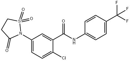 2-chloro-5-(1,1-dioxido-3-oxo-1,2-thiazolidin-2-yl)-N-[4-(trifluoromethyl)phenyl]benzamide Struktur
