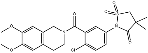 2-{4-chloro-3-[(6,7-dimethoxy-3,4-dihydroisoquinolin-2(1H)-yl)carbonyl]phenyl}-4,4-dimethyl-1,2-thiazolidin-3-one 1,1-dioxide Struktur