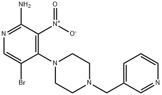 5-Bromo-3-nitro-4-(4-(pyridin-3-ylmethyl)piperazin-1-yl)pyridin-2-amine 化学構造式