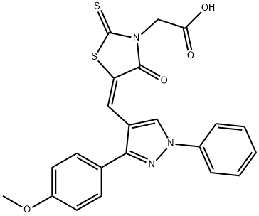 [(5E)-5-{[3-(4-methoxyphenyl)-1-phenyl-1H-pyrazol-4-yl]methylidene}-4-oxo-2-thioxo-1,3-thiazolidin-3-yl]acetic acid 结构式