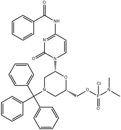 (6-(4-benzamido-2-oxopyrimidin-1(2H)-yl)-4-tritylmorpholin-2-yl)methyl dimethylphosphoramidochloridate Structure
