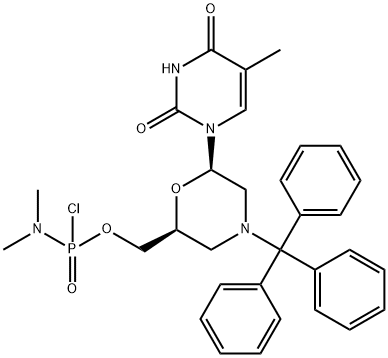 N,N-Dimethyl-phosphoramidochloridic acid [(2S,6R)-6-(3,4-dihydro-5-methyl-2,4-dioxo-1(2H)-pyrimidinyl)-4-(triphenylmethyl)-2-morpholinyl]methyl ester Struktur