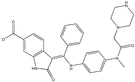 3-(((4-(N-methyl-2-(piperazin-1-yl)acetamido)phenyl)amino)(phenyl)methylene)-2-oxoindoline-6-carboxylate Structure
