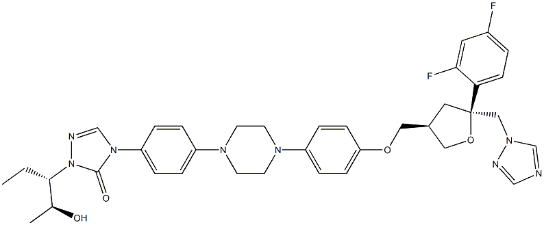 4-(4-(4-(4-(((3R,5S)-5-((1H-1,2,4-triazol-1-yl)methyl)-5-(2,4-difluorophenyl)tetrahydrofuran-3-yl)methoxy)phenyl)piperazin-1-yl)phenyl)-1-((2S,3S)-2-hydroxypentan-3-yl)-1H-1,2,4-triazol-5(4H)-one Structure