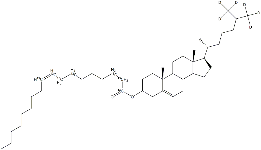 Cholesteryl-26,26,26,27,27,27-d6 oleate-1,2,3,7,8,9,10-13C7
		
	 Structure