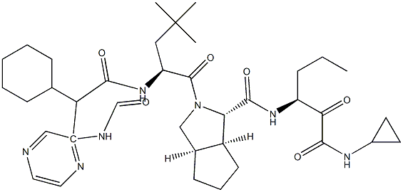 (1S,3aR,6aS)-2-((S)-2-((S)-2-cyclohexyl-2-(pyrazine-2-carboxamido)acetamido)-4,4-dimethylpentanoyl)-N-((S)-1-(cyclopropylamino)-1,2-dioxohexan-3-yl)octahydrocyclopenta[c]pyrrole-1-carboxamide Structure