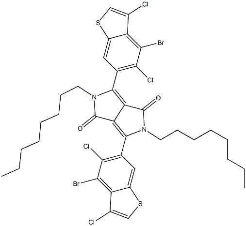 3,6-bis(4-bromo-3,5-dichlorobenzo[b]thiophen-6-yl)-2,5-dioctyl-2,5-dihydropyrrolo[3,4-c]pyrrole-1,4-dione,,结构式