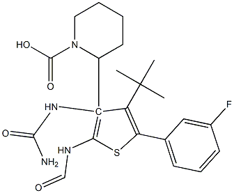 (S)-tert-butyl 3-(5-(3-fluorophenyl)-3-ureidothiophene-2-carboxamido)piperidine-1-carboxylate 化学構造式
