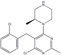 (S)-4-chloro-5-(2-chlorobenzyl)-2-methyl-6-(2-methylpiperazin-1-yl)pyrimidine Structure