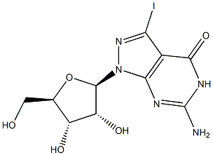 6-Amino-3-iodo-1-(beta-D-ribofuranosyl)-1H-pyrazolo[3,4-d]pyrimidin-4(5H)-one Structure