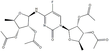 (2R,3R,4R,5R)-2-((1-((2R,3R,4R,5R)-3,4-diacetoxy-5-methyltetrahydrofuran-2-yl)-5-fluoro-2-oxo-1,2-dihydropyrimidin-4-yl)amino)-5-methyltetrahydrofuran-3,4-diyl diacetate 结构式