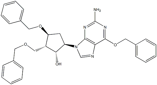(1R,2S,3S,5R)-5-(2-amino-6-(benzyloxy)-9H-purin-9-yl)-3-(benzyloxy)-2-((benzyloxy)methyl)cyclopentan-1-ol Structure