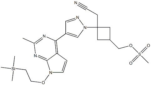 3-(cyanomethyl)-3-[4-(7-[2-(trimethylsilyl)ethoxy]methyl-7H-pyrrolo[2,3-d]pyrimidin-4-yl)-1H-pyrazol-1-yl]cyclobutylmethyl methanesulfonate Structure