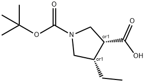 cis-1-(tert-butoxycarbonyl)-4-ethylpyrrolidine-3-carboxylic acid Struktur