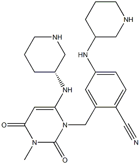 (R)-4-(piperidin-3-ylamino)-2-((3-methyl-2,4-dioxo-6-(piperidin-3-ylamino)-3,4-dihydropyrimidin-1(2H)-yl)methyl)benzonitrile Structure