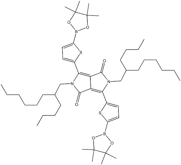 2,5-双(2-丁基辛基)-3,6-双(5-(4,4,5,5-四甲基-1,3,2-二氧杂硼烷-2-基)噻吩-2-基)吡咯并[3,4-C]吡咯-1,4(2H,5H)-二酮, , 结构式