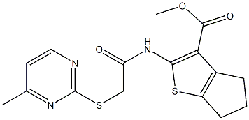 methyl 2-(2-((4-methylpyrimidin-2-yl)thio)acetamido)-5,6-dihydro-4H-cyclopenta[b]thiophene-3-carboxylate Struktur