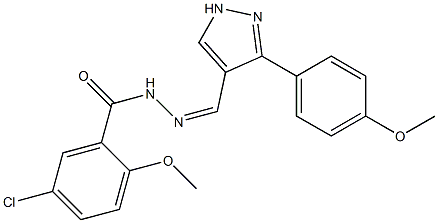 (Z)-5-chloro-2-methoxy-N'-((3-(4-methoxyphenyl)-1H-pyrazol-4-yl)methylene)benzohydrazide,,结构式