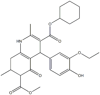 3-cyclohexyl 6-methyl 4-(3-ethoxy-4-hydroxyphenyl)-2,7-dimethyl-5-oxo-1,4,5,6,7,8-hexahydroquinoline-3,6-dicarboxylate Structure