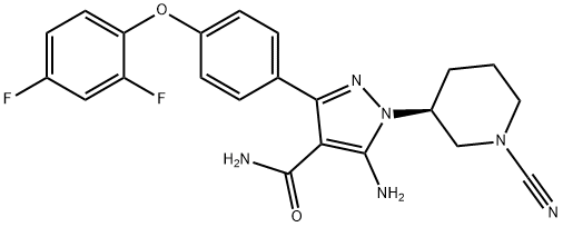 (R)-5-Amino-1-(1-cyanopiperidin-3-yl)-3-(4-[2,4-difluorophenoxy]phenyl)-1H-pyrazole-4-carboxamide Structure