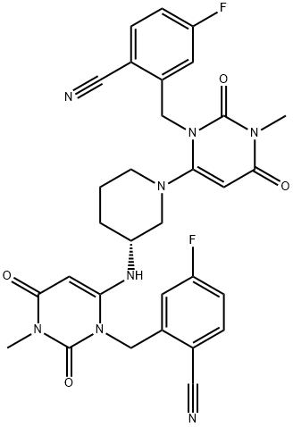 (R)-2-((6-(3-((3-(2-cyano-5-fluorobenzyl)-1-methyl-2,6-dioxo-1,2,3,6-tetrahydropyrimidin-4-yl)amino)piperidin-1-yl)-3-methyl-2,4-dioxo-3,4-dihydropyrimidin-1(2H)-yl)methyl)-4-fluorobenzonitrile