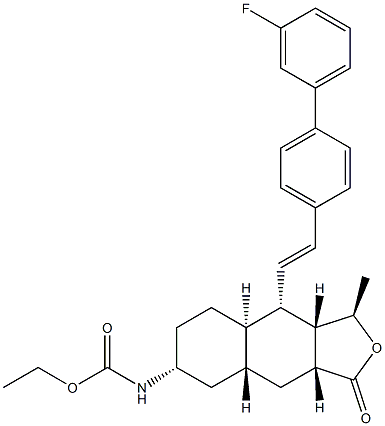 ethyl ((1R,3aR,4aR,6R,8aR,9S,9aS)-9-((E)-2-(3'-fluoro-[1,1'-biphenyl]-4-yl)vinyl)-1-methyl-3-oxododecahydronaphtho[2,3-c]furan-6-yl)carbamate Structure