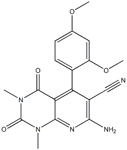 7-amino-5-(2,4-dimethoxyphenyl)-1,3-dimethyl-2,4-dioxo-1,2,3,4-tetrahydropyrido[2,3-d]pyrimidine-6-carbonitrile Struktur