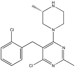 (S)-4-chloro-5-(2-chlorobenzyl)-2-methyl-6-(3-methylpiperazin-1-yl)pyrimidine Structure