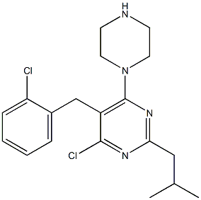 4-chloro-5-(2-chlorobenzyl)-2-isobutyl-6-(piperazin-1-yl)pyrimidine Struktur