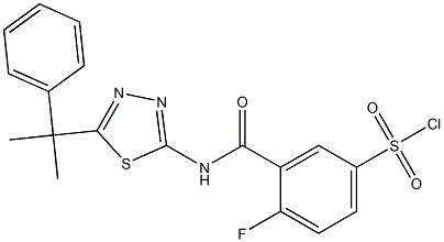 4-fluoro-3-(5-(2-phenylpropan-2-yl)-1,3,4-thiadiazol-2-ylcarbamoyl)benzene-1-sulfonyl chloride 结构式