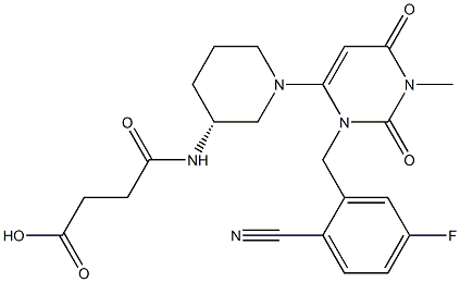 (R)-4-((1-(3-(2-cyano-5-fluorobenzyl)-1-methyl-2,6-dioxo-1,2,3,6-tetrahydropyrimidin-4-yl)piperidin-3-yl)amino)-4-oxobutanoic acid Structure