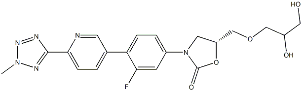(5R)-5-((2,3-dihydroxypropoxy)methyl)-3-(3-fluoro-4-(6-(2-methyl-2H-tetrazol-5-yl)pyridin-3-yl)phenyl)oxazolidin-2-one Struktur