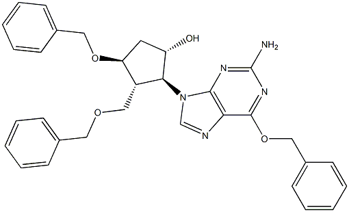 (1S,2S,3R,4S)-2-(2-amino-6-(benzyloxy)-9H-purin-9-yl)-4-(benzyloxy)-3-((benzyloxy)methyl)cyclopentan-1-ol Struktur