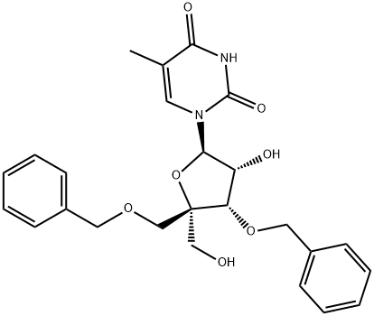 1-((2R,3R,4S,5R)-4-(benzyloxy)-5-((benzyloxy)methyl)-3-hydroxy-5-(hydroxymethyl)tetrahydrofuran-2-yl)-5-methylpyrimidine-2,4(1H,3H)-dione Structure