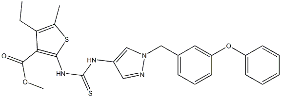 methyl 4-ethyl-5-methyl-2-(3-(1-(3-phenoxybenzyl)-1H-pyrazol-4-yl)thioureido)thiophene-3-carboxylate