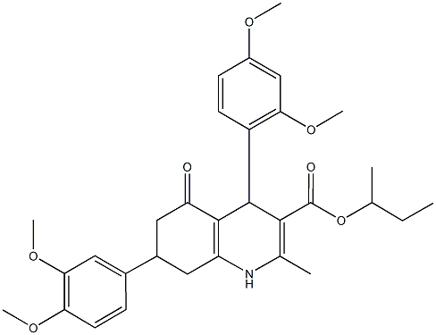 sec-butyl 4-(2,4-dimethoxyphenyl)-7-(3,4-dimethoxyphenyl)-2-methyl-5-oxo-1,4,5,6,7,8-hexahydro-3-quinolinecarboxylate Struktur